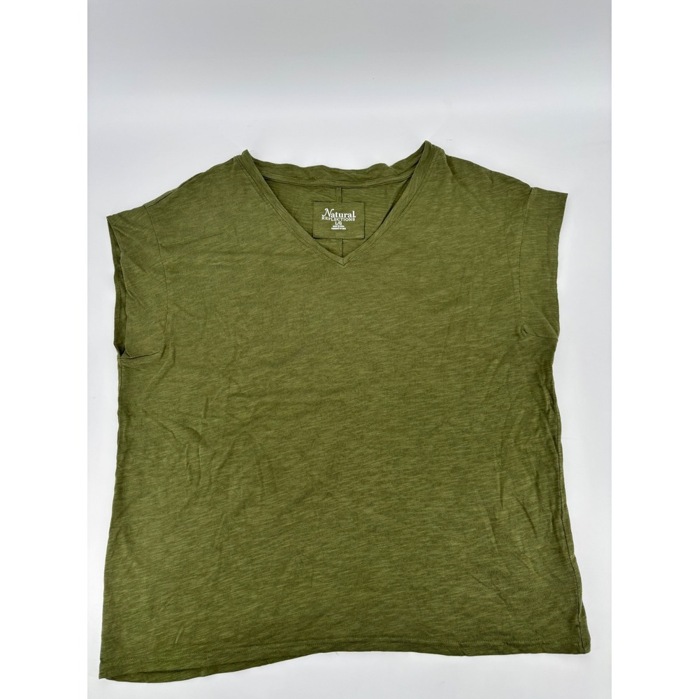 Natural Reflections Womens Olive Green Slub Knit VNeck TShirt Large 652NRS262822